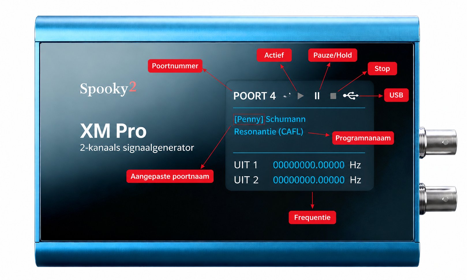 Spooky2 XM Pro Generator display bediening