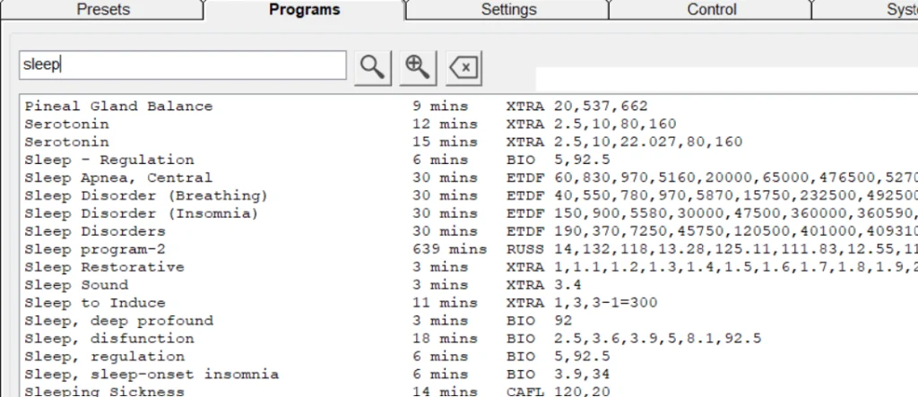 Spooky2 sleep frequency programs